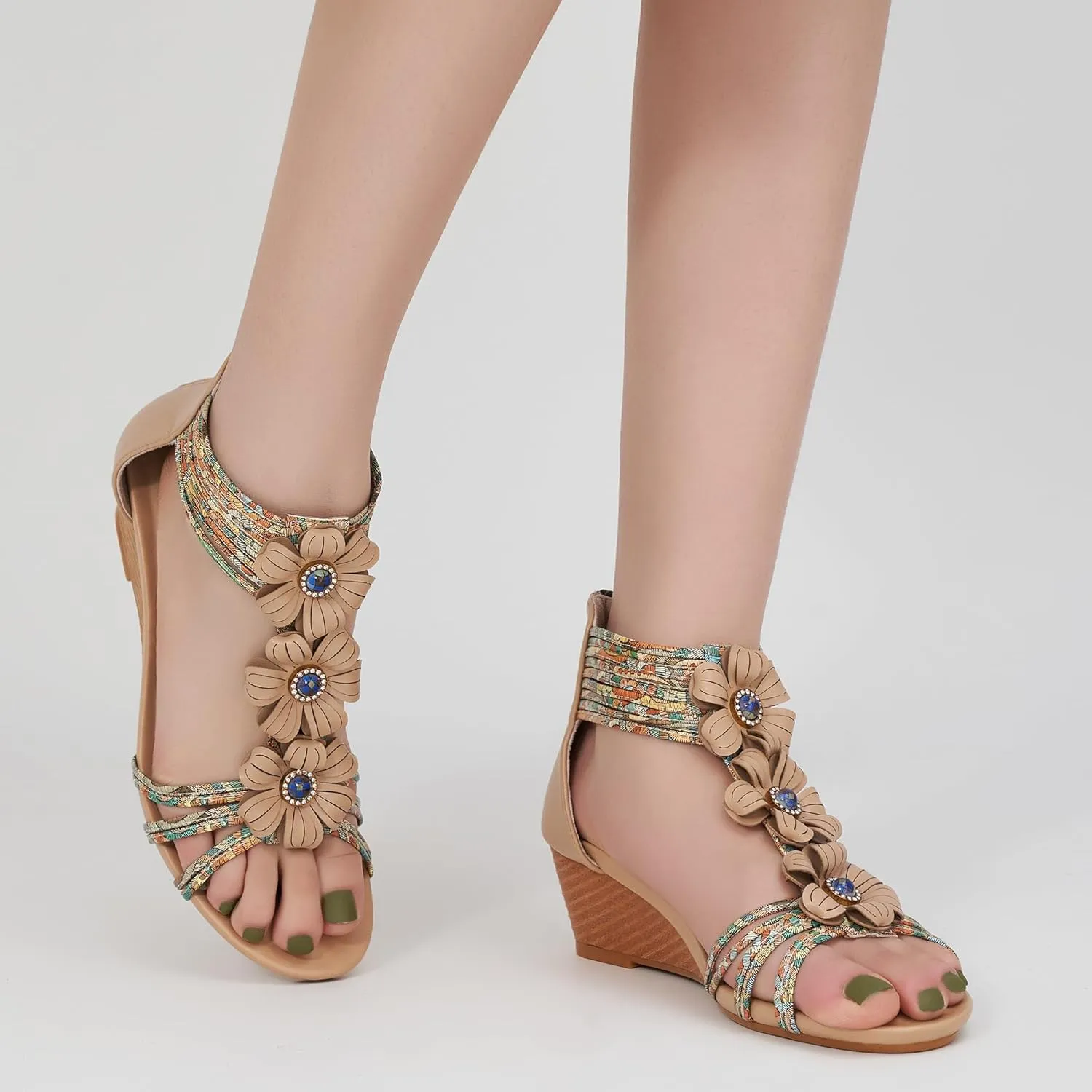 FUDYNMALC Sandals Womens Wedge Shoes: Comfortable Dressy Wedges Sandal with Zipper Summer Gladiator Sandals Open Toe