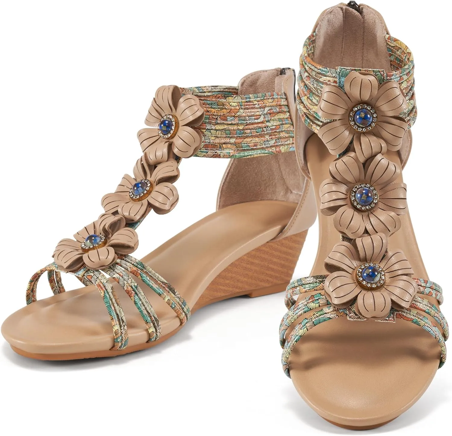 FUDYNMALC Sandals Womens Wedge Shoes: Comfortable Dressy Wedges Sandal with Zipper Summer Gladiator Sandals Open Toe