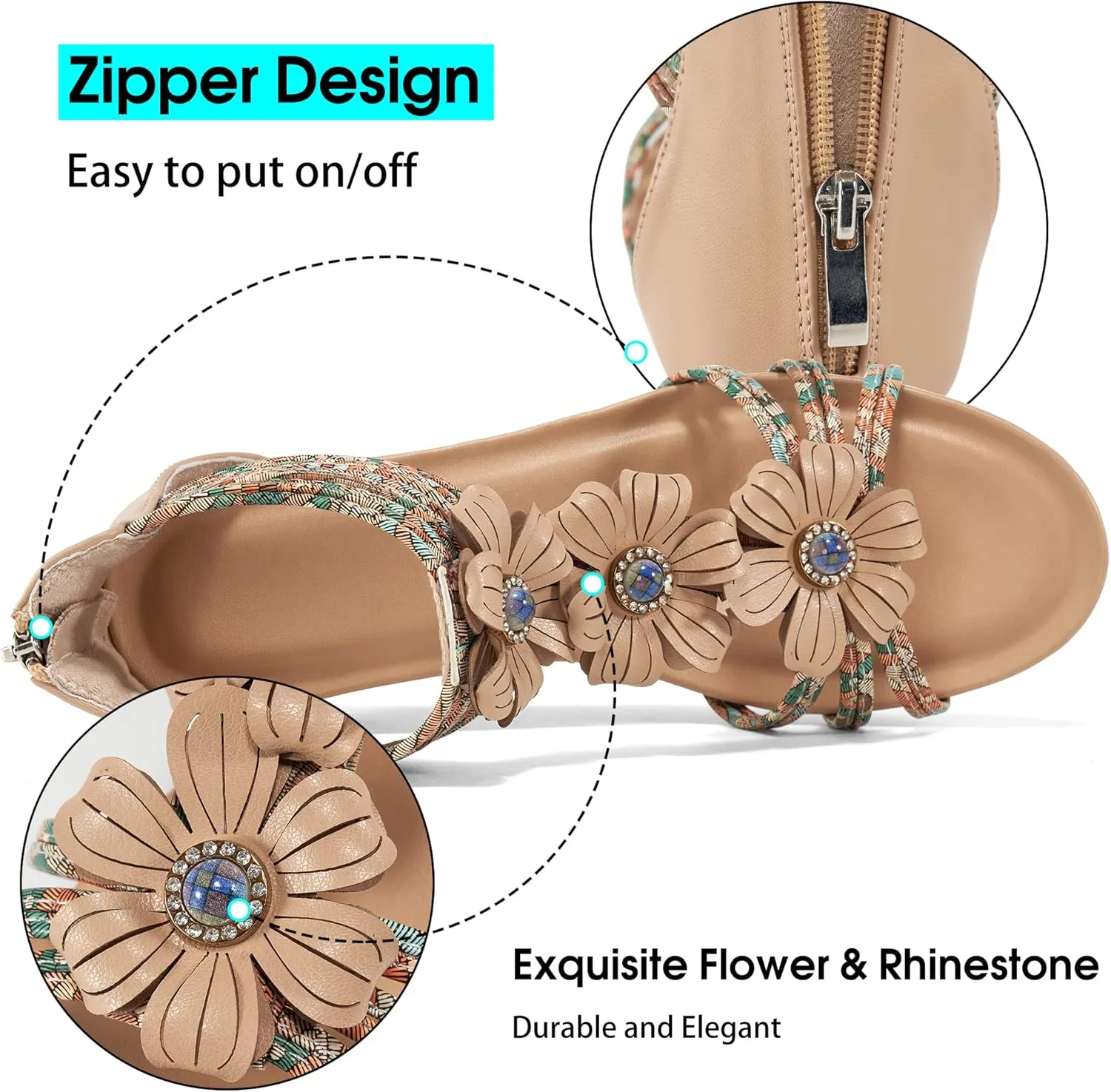 FUDYNMALC Sandals Womens Wedge Shoes: Comfortable Dressy Wedges Sandal with Zipper Summer Gladiator Sandals Open Toe