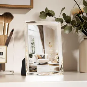 Fun Memories 4x5.8 Inch Mirror – Frameless, Wall Hanging & Desk Stand, Travel Mirror with Bracket, Makeup Vanity Compatible