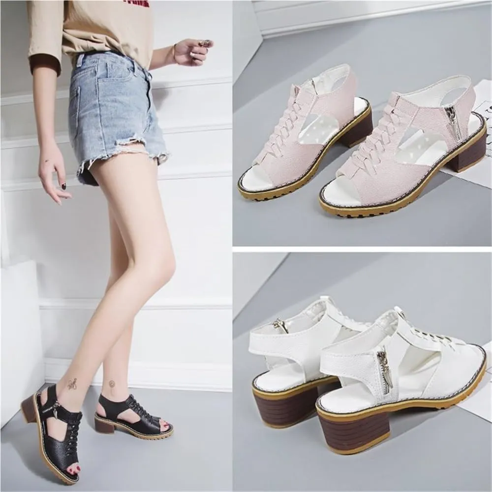 Funfany Peep Toe Cutout Zipper Chunky Heeled Sandals, Women's Comfy Orthotic Sandals, Summer Ultra-Comfy Wedge Sandal