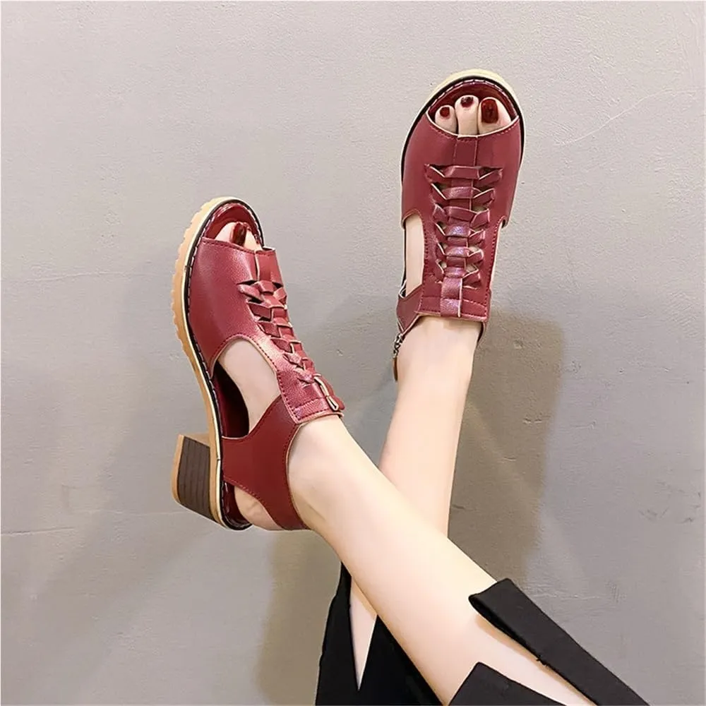 Funfany Peep Toe Cutout Zipper Chunky Heeled Sandals, Women's Comfy Orthotic Sandals, Summer Ultra-Comfy Wedge Sandal