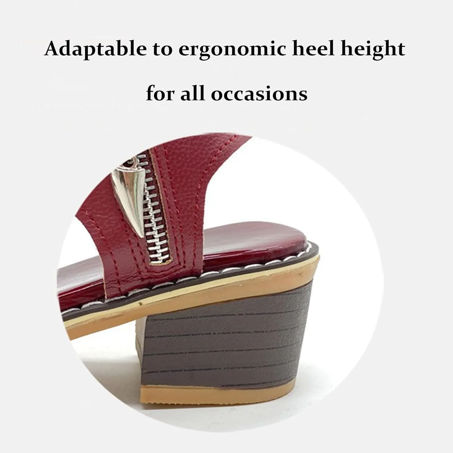 Funfany Peep Toe Cutout Zipper Chunky Heeled Sandals, Women's Comfy Orthotic Sandals, Summer Ultra-Comfy Wedge Sandal