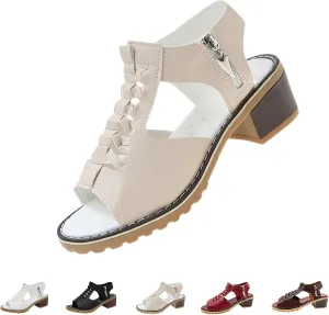 Funfany Peep Toe Cutout Zipper Chunky Heeled Sandals, Women's Comfy Orthotic Sandals, Summer Ultra-Comfy Wedge Sandal