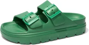 FUNKYMONKEY Women's Comfort Slides Double Buckle Adjustable Plastics Flat Sandals