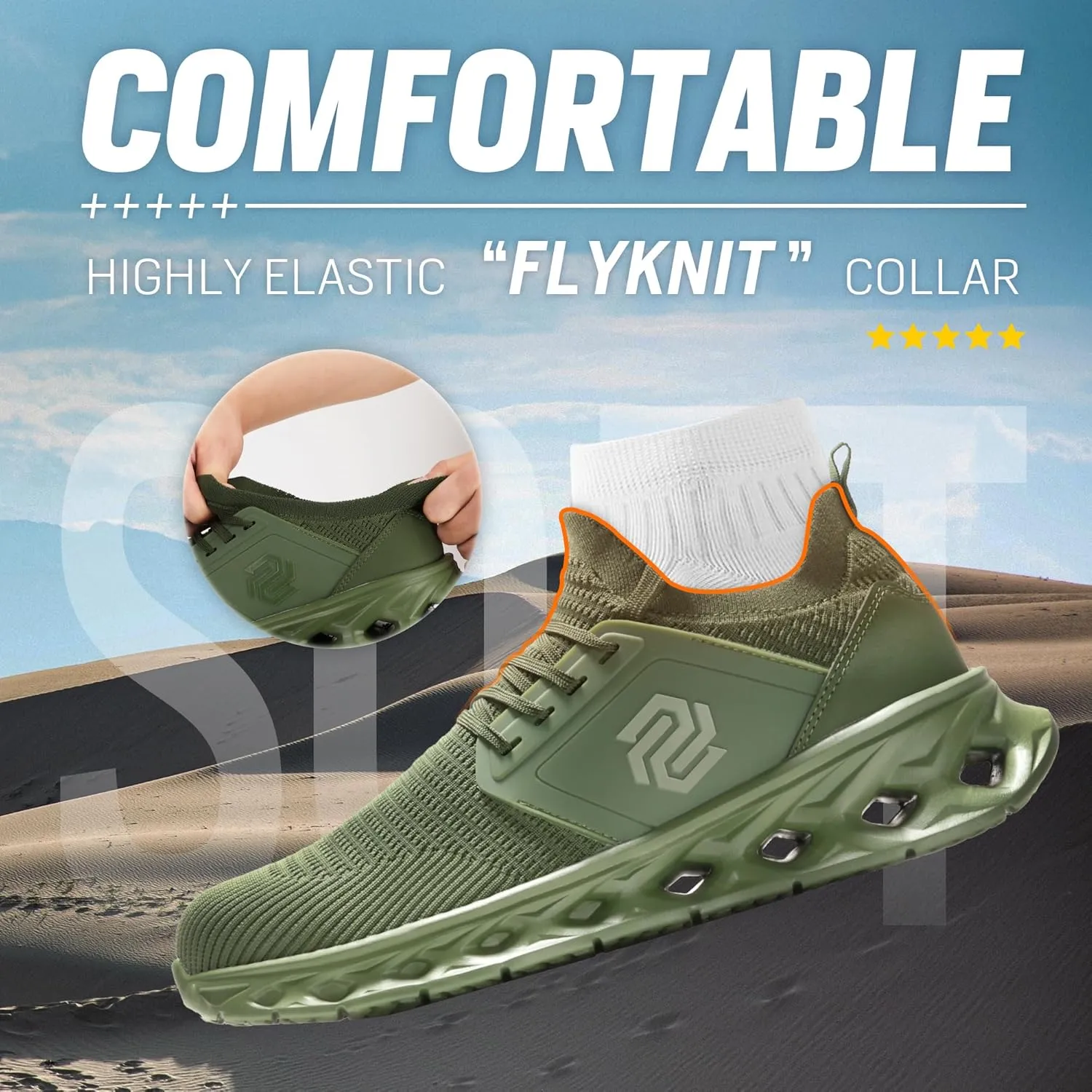 Furuian Steel Toe Shoes for Men Women Slip On Safety Shoes Comfortable Lightweight Sneakers Industry Work Shoes