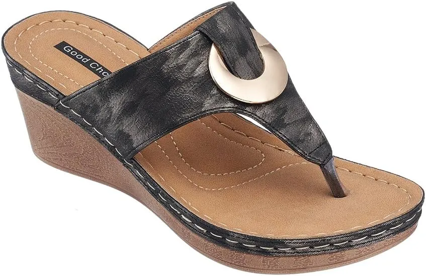 G.C. Shoes Genelle Women's Wedge Sandals - Memory Foam Cushioned & Slip-On Design