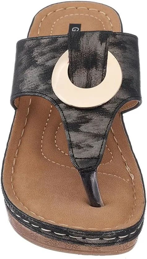 G.C. Shoes Genelle Women's Wedge Sandals - Memory Foam Cushioned & Slip-On Design