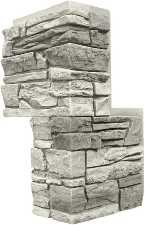 GenStone Faux Stacked Stone 90 Degree Outside Corner Panel 22.5" x 12" in Arctic Smoke Color for Do It Yourself Friendly Home Improvement Projects