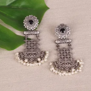 German Silver Jaaliwork Earings With Stone Work