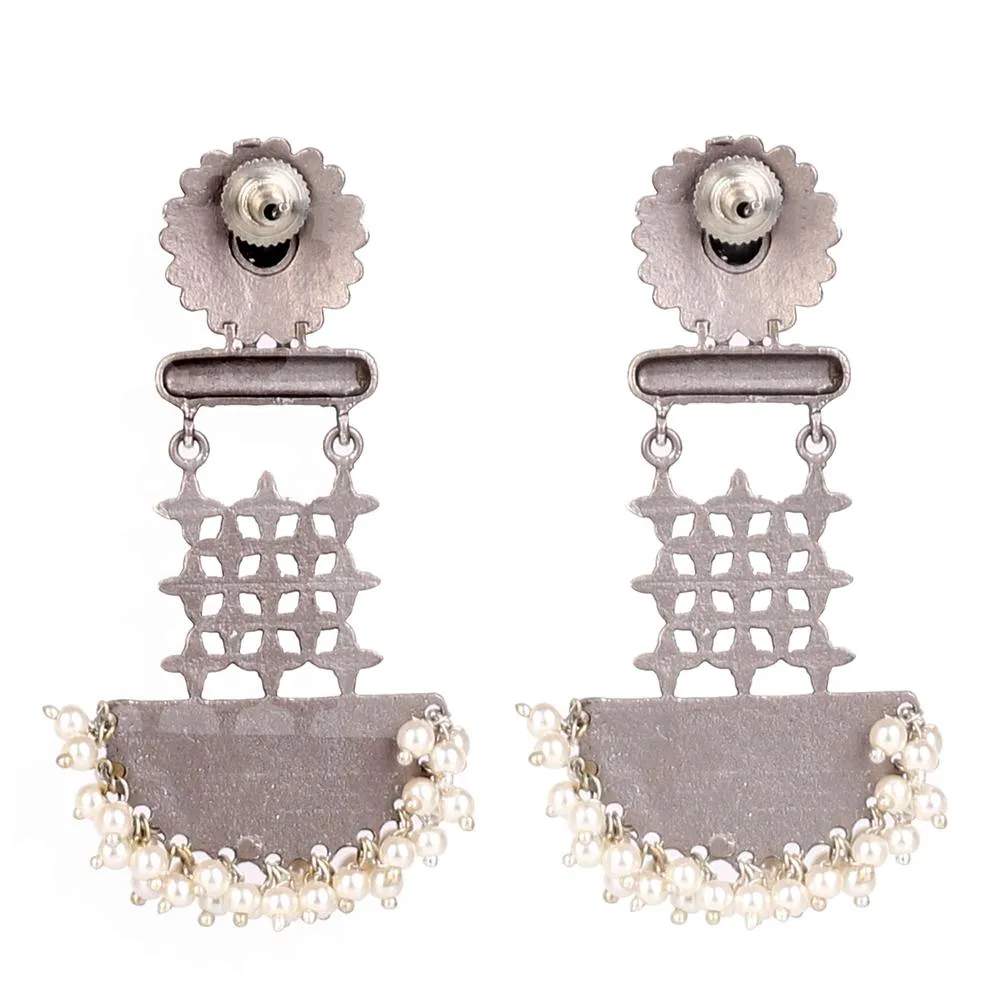 German Silver Jaaliwork Earings With Stone Work