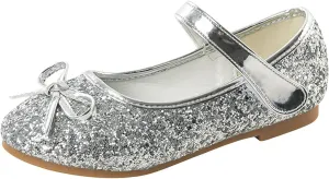 Girl Mary Jane Dress Shoes Glitter Flat Shoes Bowknot Sequin Shoe Bow Wedding Sandals High Heels Shiny Sandals