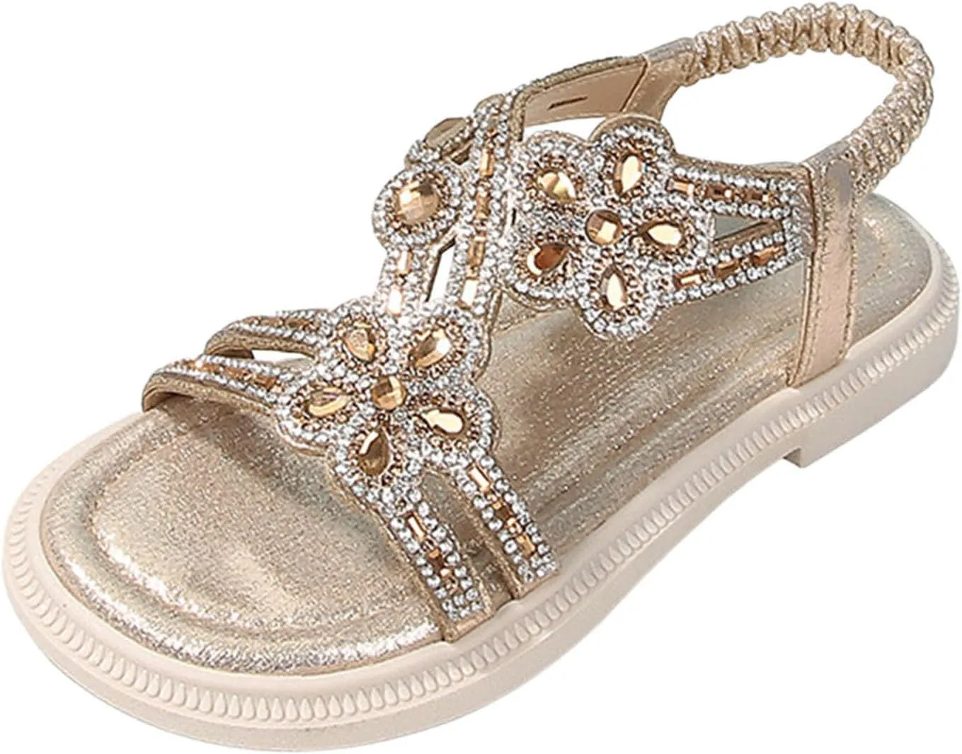 Girls Sandals Dressy Flats Bohemian Comfortable Casual Summer Non Slip Elastic Ankle Strap Beach Walking Thong Shoes for Big Kids
