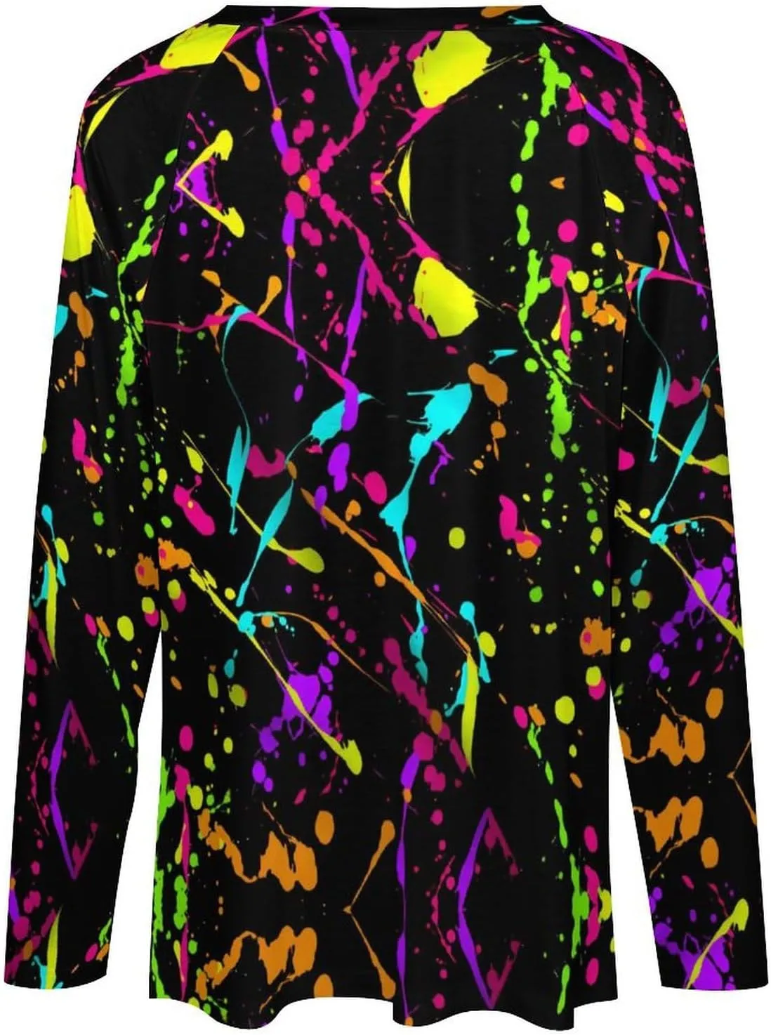 Glow in Dark Splatter Neon Women's Casual Long Sleeve Tops Loose V-Neck Shirts