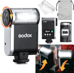 Godox Flash Godox iA32 Mini Camera Flash - Automatic Flash GN 15, 8 Power Levels/2.5sRecycle/490 Flash Times/Auto/Manual Modes,Mini Flash forCanon/Nikon/Sony/FujiCameras(Not Compatible for Sony ZV-1F)