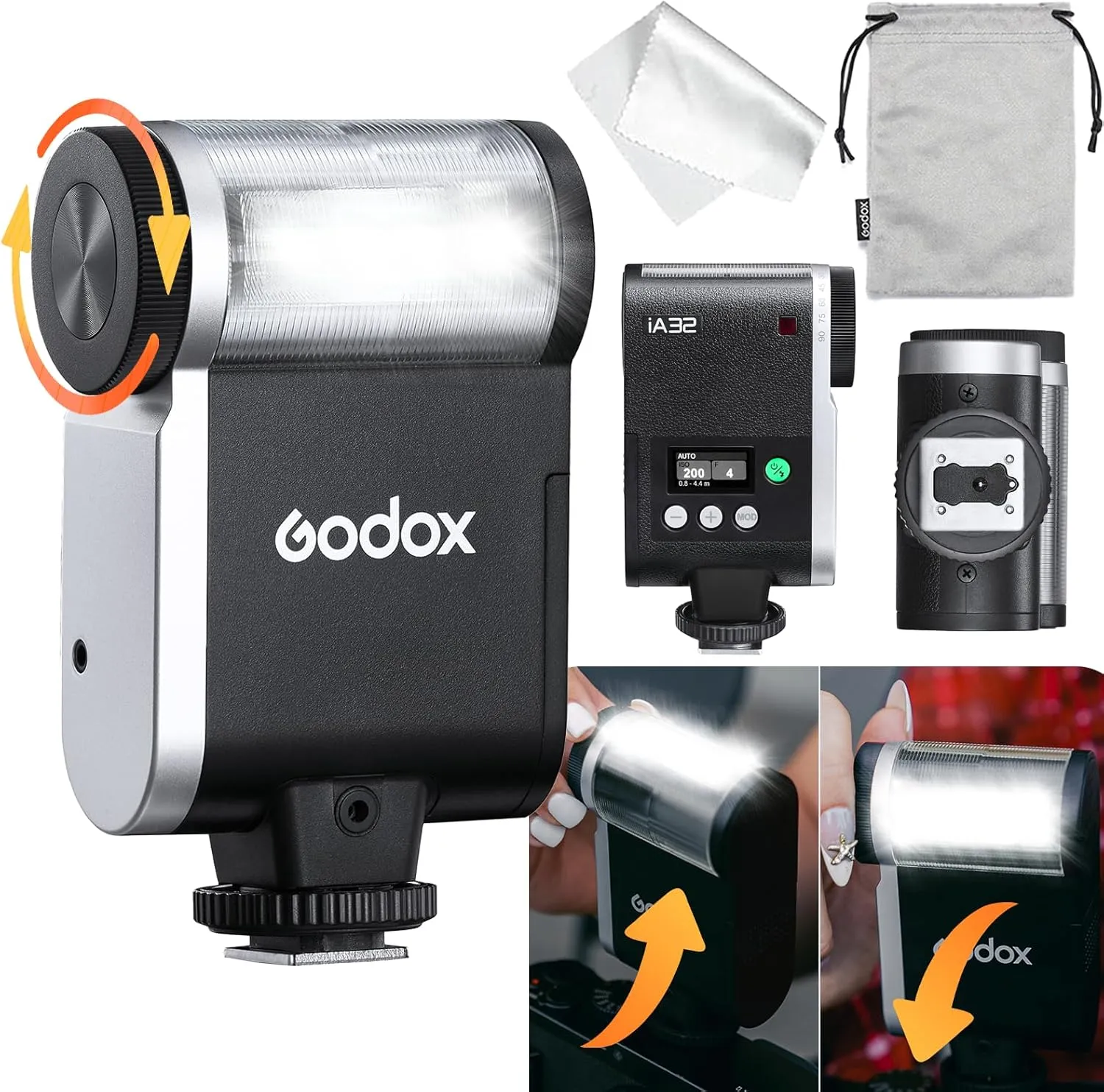 Godox Flash Godox iA32 Mini Camera Flash - Automatic Flash GN 15, 8 Power Levels/2.5sRecycle/490 Flash Times/Auto/Manual Modes,Mini Flash forCanon/Nikon/Sony/FujiCameras(Not Compatible for Sony ZV-1F)