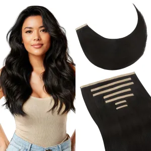 GOO GOO Tape Weft Hair extenisons, 1B Natural Black, 8"/6"/4"/1.5" Wide Tape, 20inch 7pcs 130g, Real Human Hair, Seamless Tape in, Instant Length&Volume