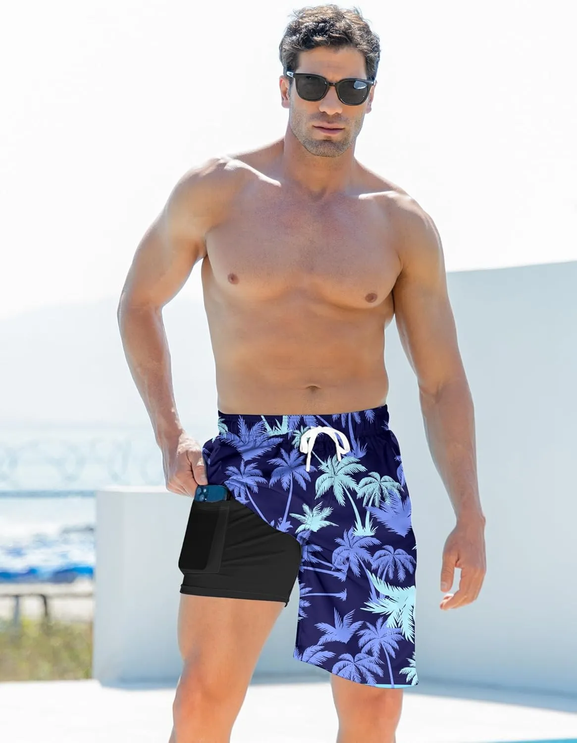 Goodstoworld Mens Swim Trunks with Compression Liner 9'' Inseam Quick Dry Swimsuit Shorts M-3XL