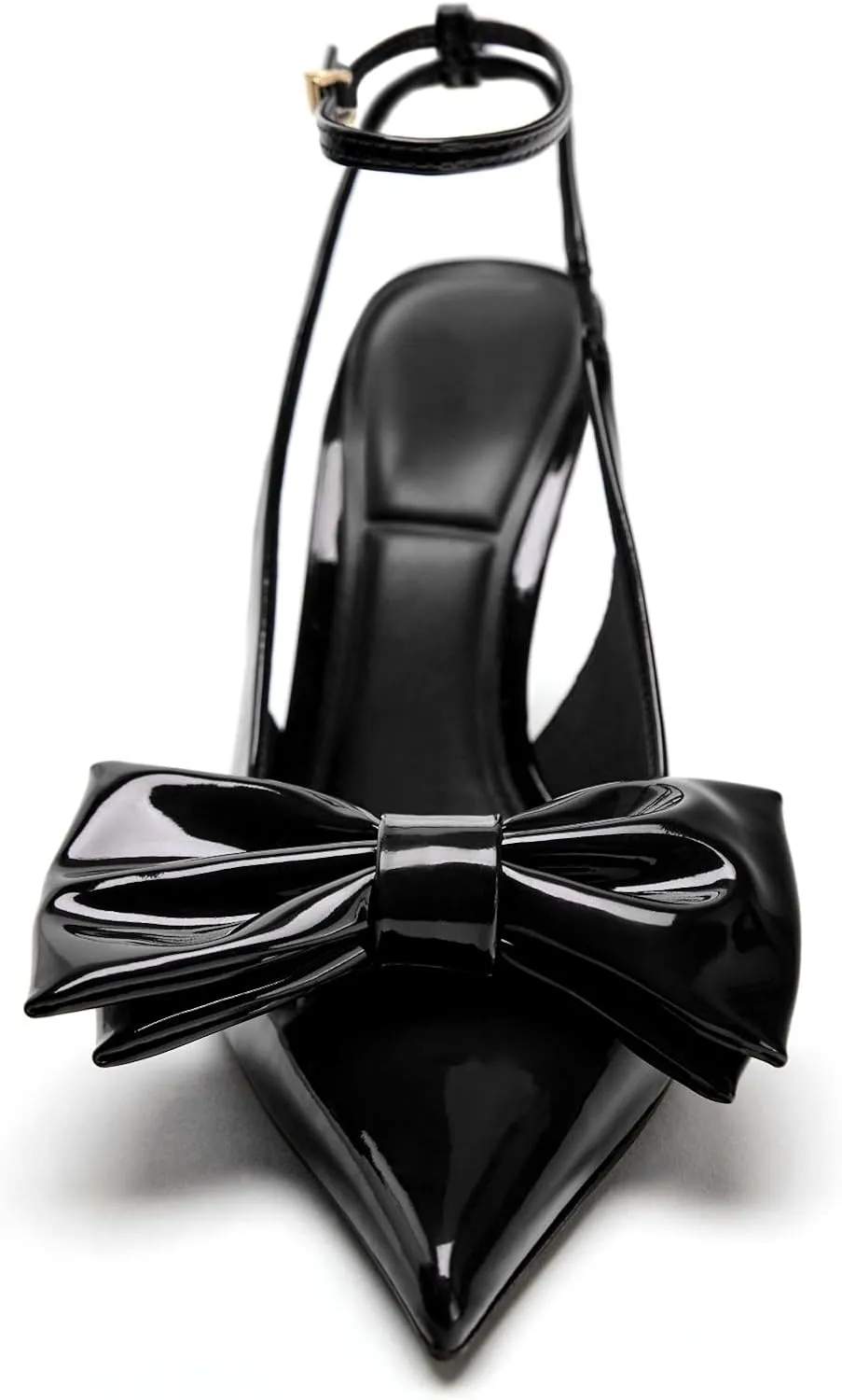 Goolita Bow Burgundy Slingback Heels for Women, Pointed Toe Buckle Ankle Strap Patent Leather Cherry Red Pumps Sexy Stiletto High Heels Shoes