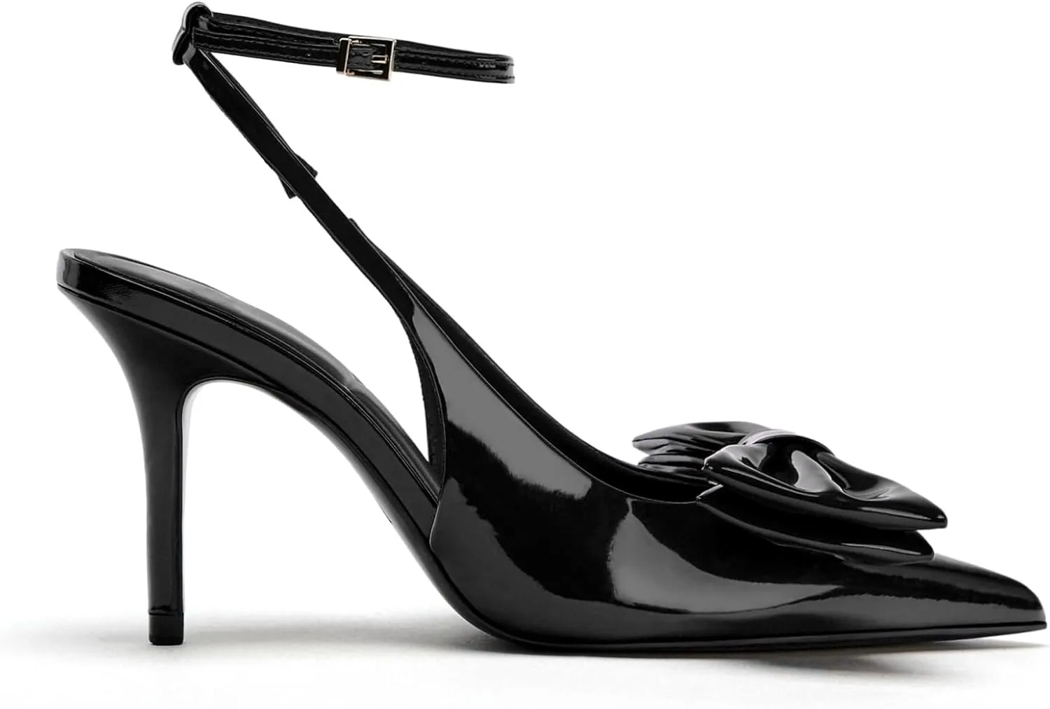 Goolita Bow Burgundy Slingback Heels for Women, Pointed Toe Buckle Ankle Strap Patent Leather Cherry Red Pumps Sexy Stiletto High Heels Shoes