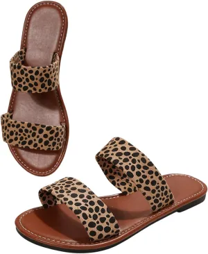 GORGLITTER Women's Leopard Cheetah Y2k Flat Sandals Double Band Open Toe Vacation Slide Sandal