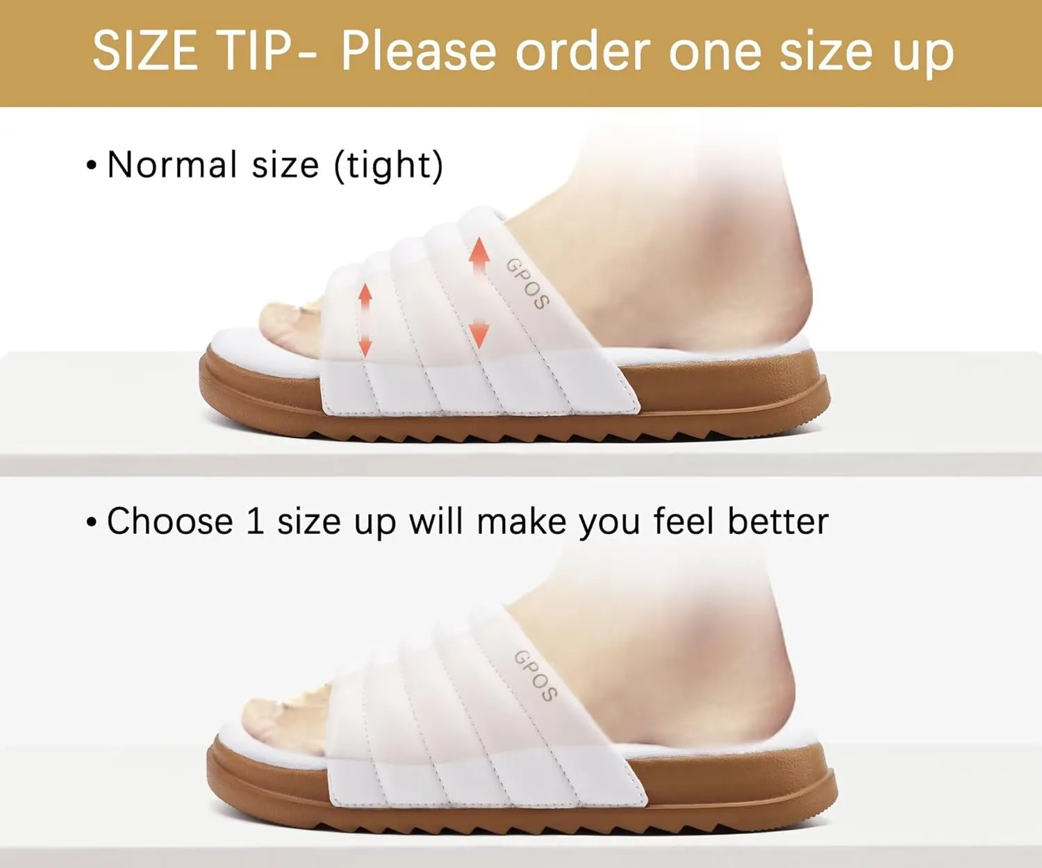 GPOS Womens Slides with Memory Foam Soft Cushioned Cozy House Slippers for Woman Comfy Open Toe Ladies Sandals Leather Slip on Bedroom Shoes Plantar Fasciitis Indoor Outdoor