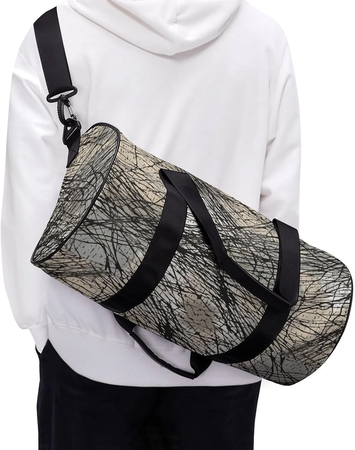 Gray And Black Duffel Bag for Men Women Gym Bag Sports Small Overnight Bag for Travel Weekender
