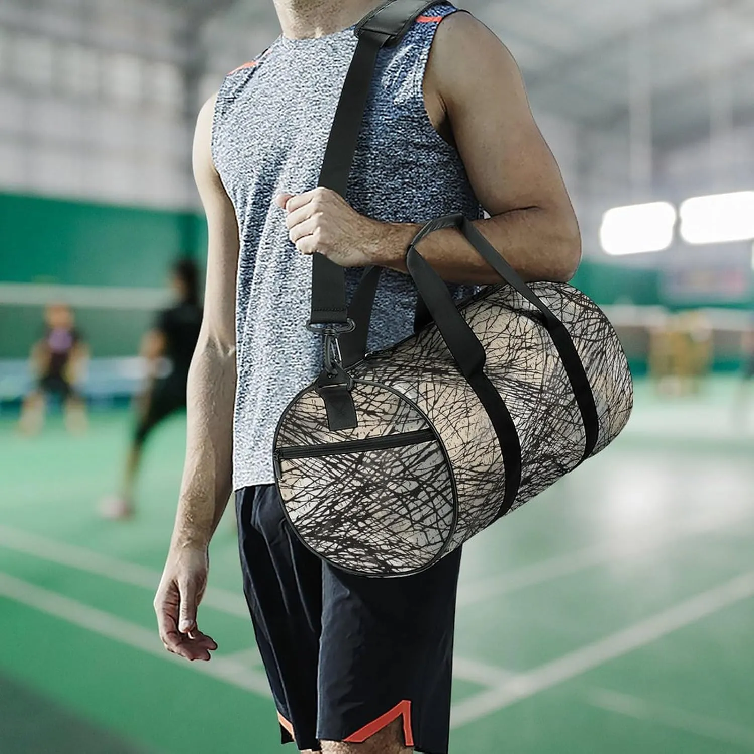 Gray And Black Duffel Bag for Men Women Gym Bag Sports Small Overnight Bag for Travel Weekender