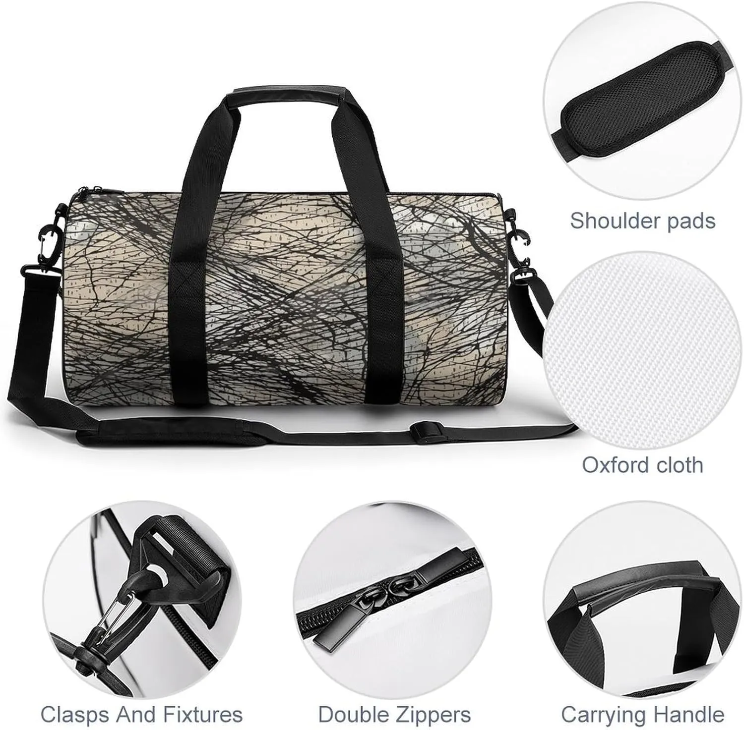 Gray And Black Duffel Bag for Men Women Gym Bag Sports Small Overnight Bag for Travel Weekender
