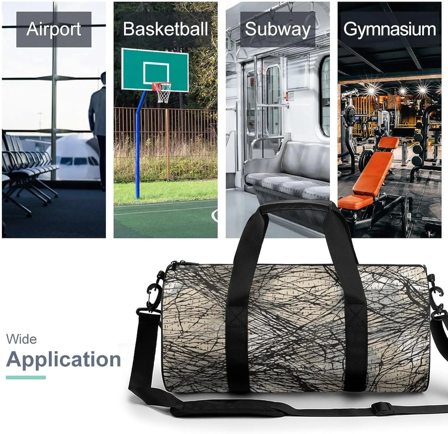 Gray And Black Duffel Bag for Men Women Gym Bag Sports Small Overnight Bag for Travel Weekender