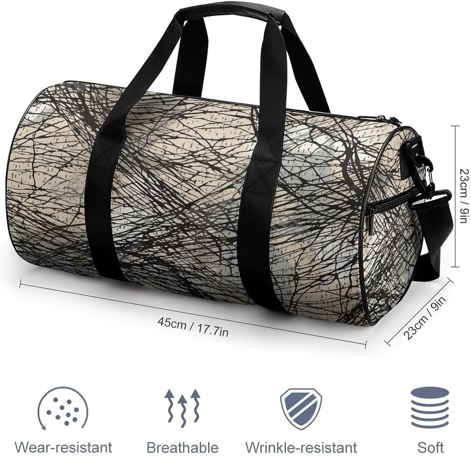 Gray And Black Duffel Bag for Men Women Gym Bag Sports Small Overnight Bag for Travel Weekender