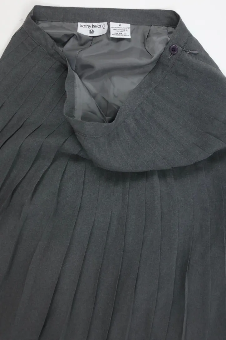 Gray Midi Pleated Skirt