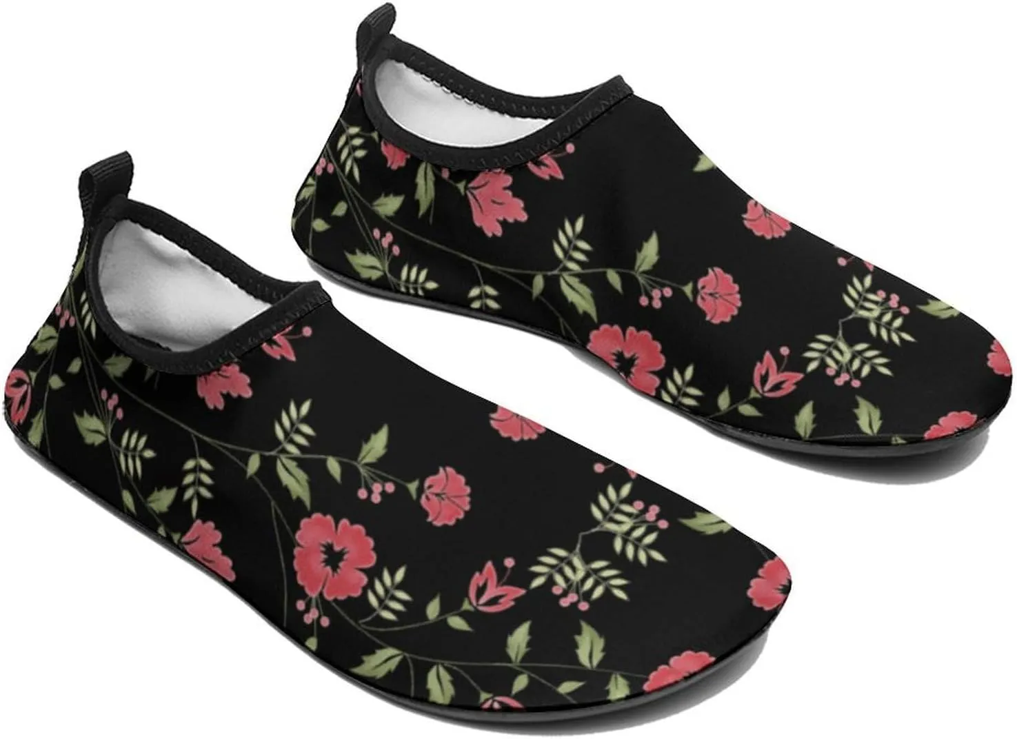 Green Botanical Floral Pattern Men Women Water Shoes Quick-Dry Aqua Socks Barefoot Slip-on for Beach Swim Sport Surf Yoga Exercise