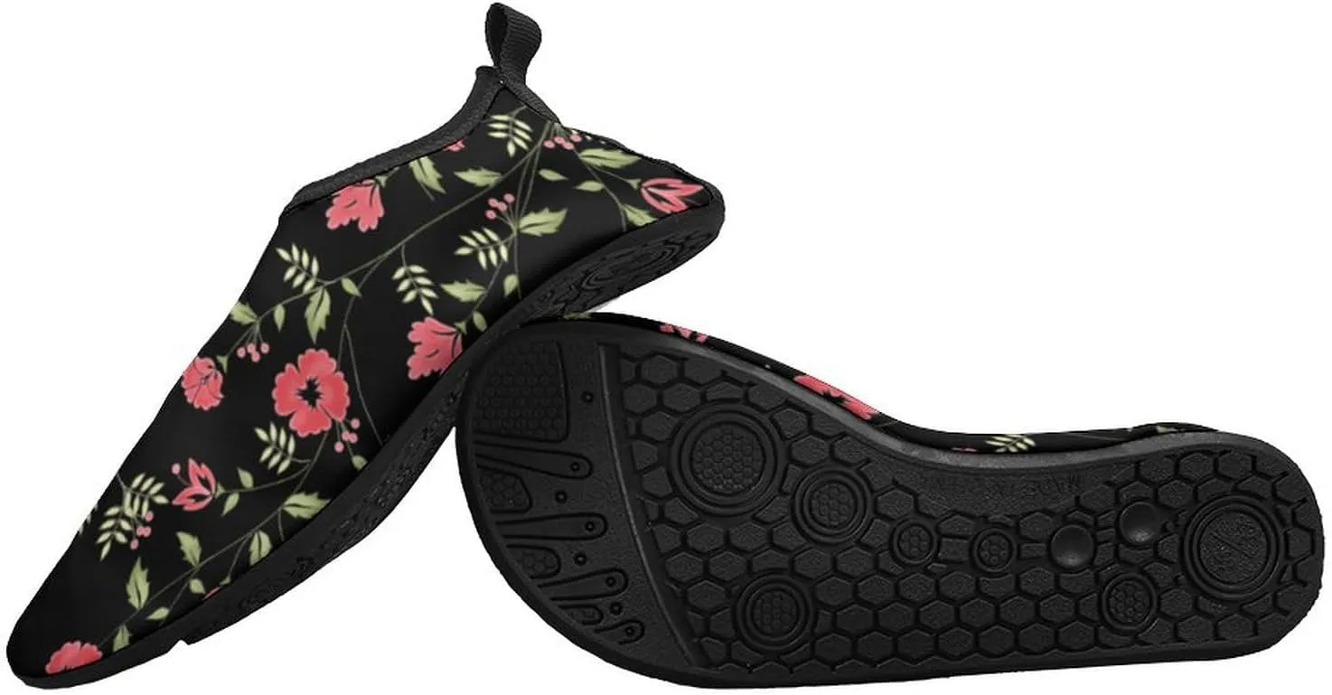 Green Botanical Floral Pattern Men Women Water Shoes Quick-Dry Aqua Socks Barefoot Slip-on for Beach Swim Sport Surf Yoga Exercise