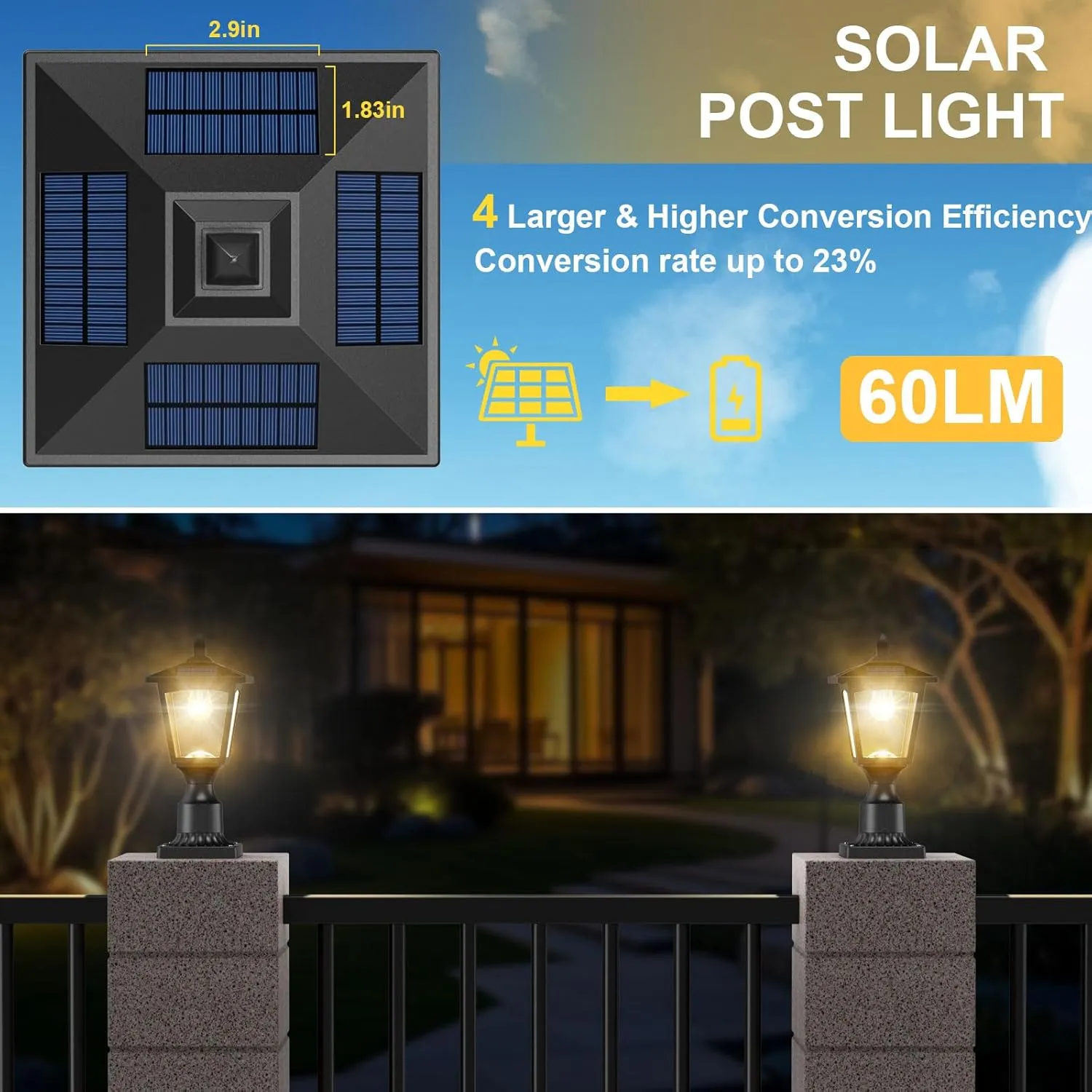 Greluna Solar Lamp Post Lights Outdoor, 3000K Dusk to Dawn Waterproof Post Lights with Pier Mount Base, Decorative Solar Lamp for Garden, Yard, Landscape, Pole, Pillar(Warm White)