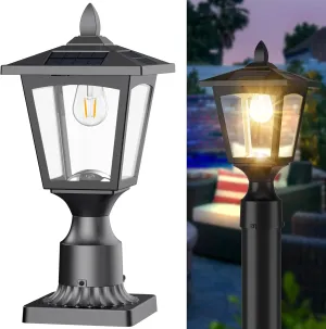 Greluna Solar Lamp Post Lights Outdoor, 3000K Dusk to Dawn Waterproof Post Lights with Pier Mount Base, Decorative Solar Lamp for Garden, Yard, Landscape, Pole, Pillar(Warm White)