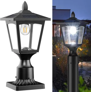 Greluna Solar Lamp Post Lights Outdoor, 6000K Dusk to Dawn Waterproof Post Lights with Pier Mount Base, Decorative Solar Lamp for Garden, Yard, Landscape, Pole, Pillar (Cool White)