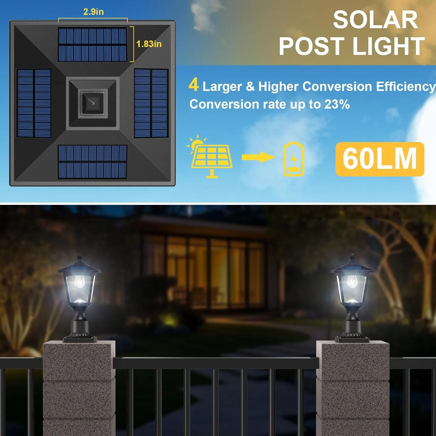 Greluna Solar Lamp Post Lights Outdoor, 6000K Dusk to Dawn Waterproof Post Lights with Pier Mount Base, Decorative Solar Lamp for Garden, Yard, Landscape, Pole, Pillar (Cool White)