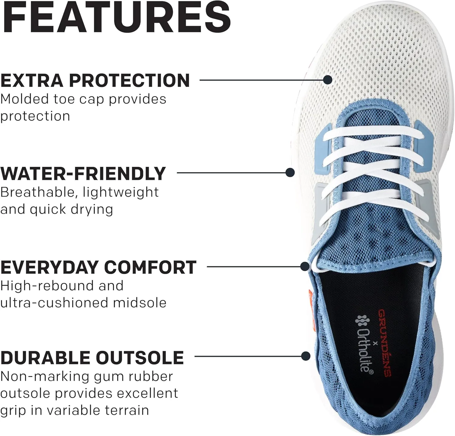 Grunden’s Keeper Sneaker - Lightweight Quick Dry Water Shoes, Breathable Mesh Upper with Rubber Toe, All Day Fishing Comfort and Support