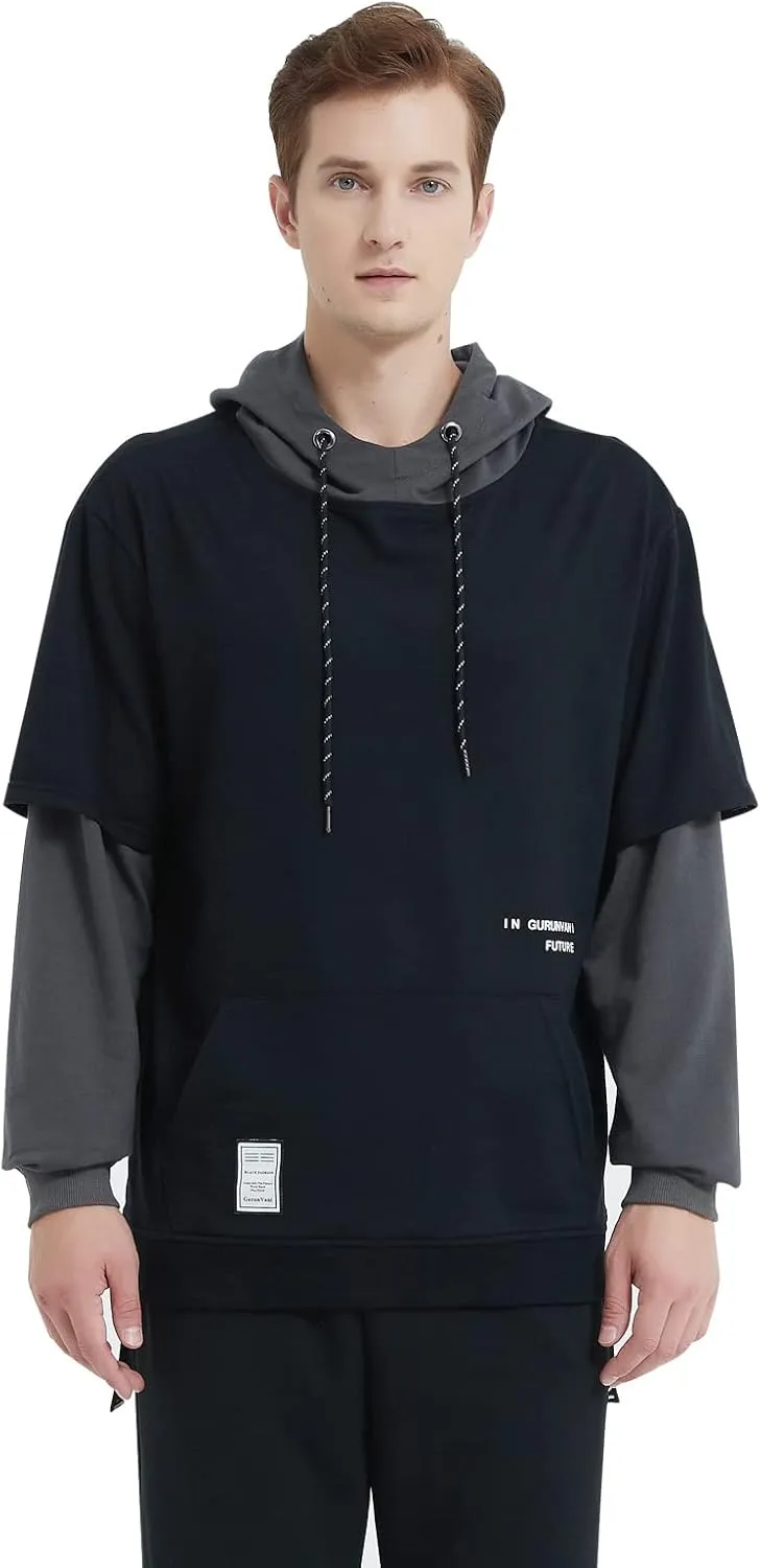GURUNVANI Contrast Color Pullover Hoodie Mens Patchwork Hoodies Men