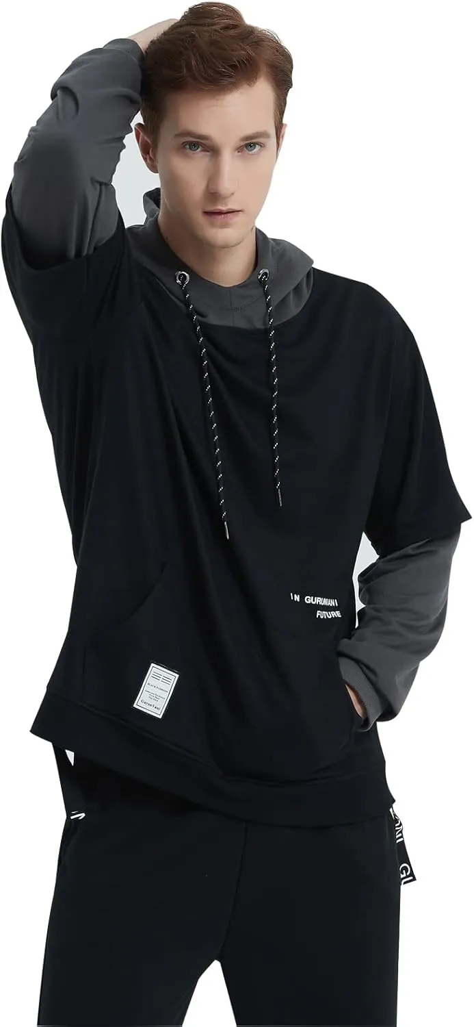 GURUNVANI Contrast Color Pullover Hoodie Mens Patchwork Hoodies Men