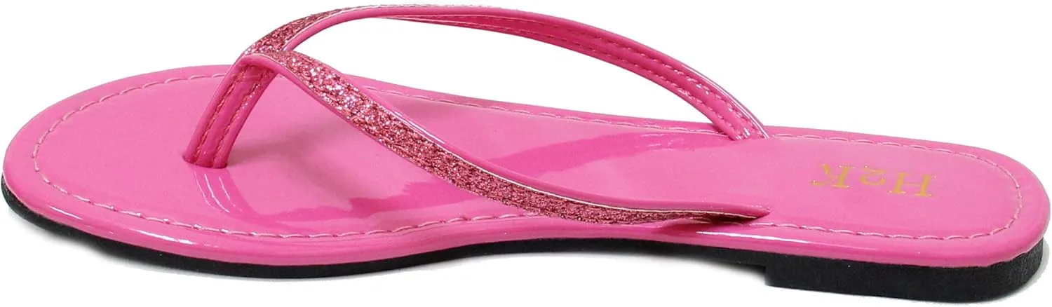 H2K Women's Glitter Flat Thong Sandal