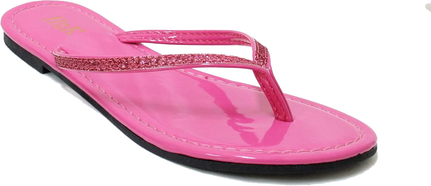 H2K Women's Glitter Flat Thong Sandal