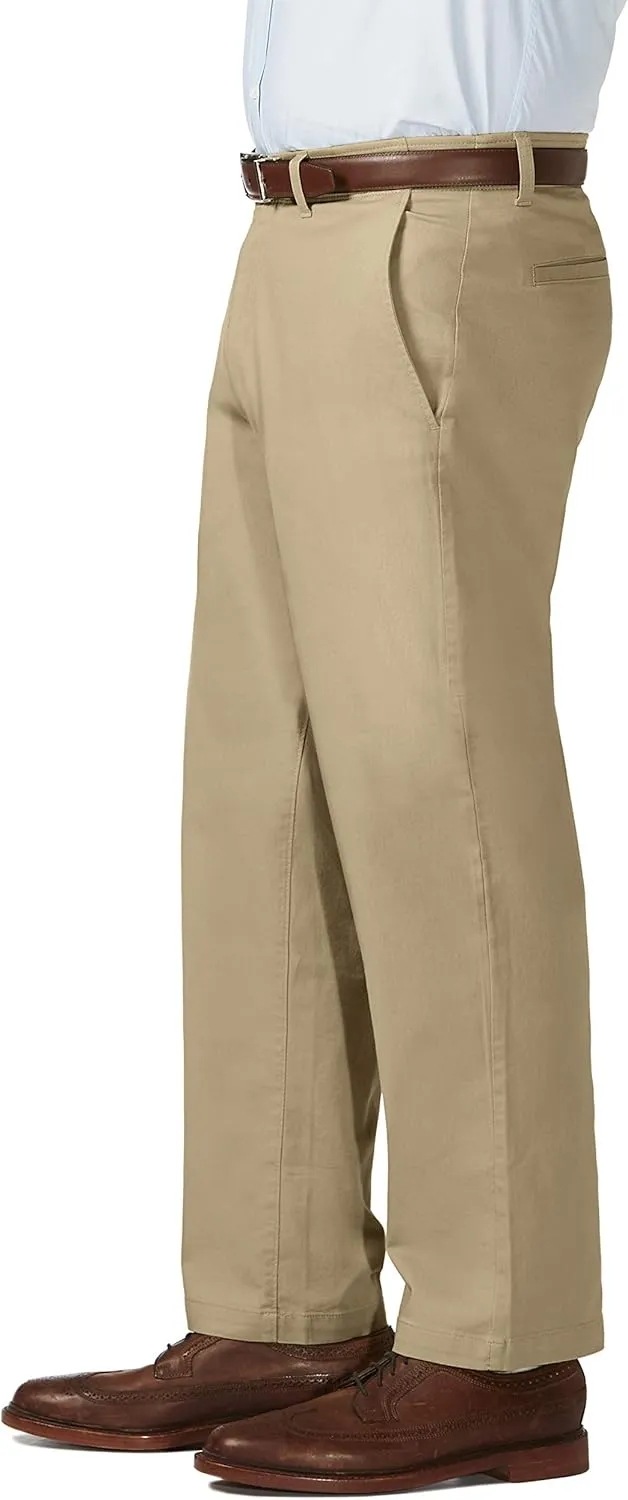 Haggar Men's Comfort Classic Fit Flat Front Flex Waistband Khaki Pant Reg. and Big & Tall Sizes