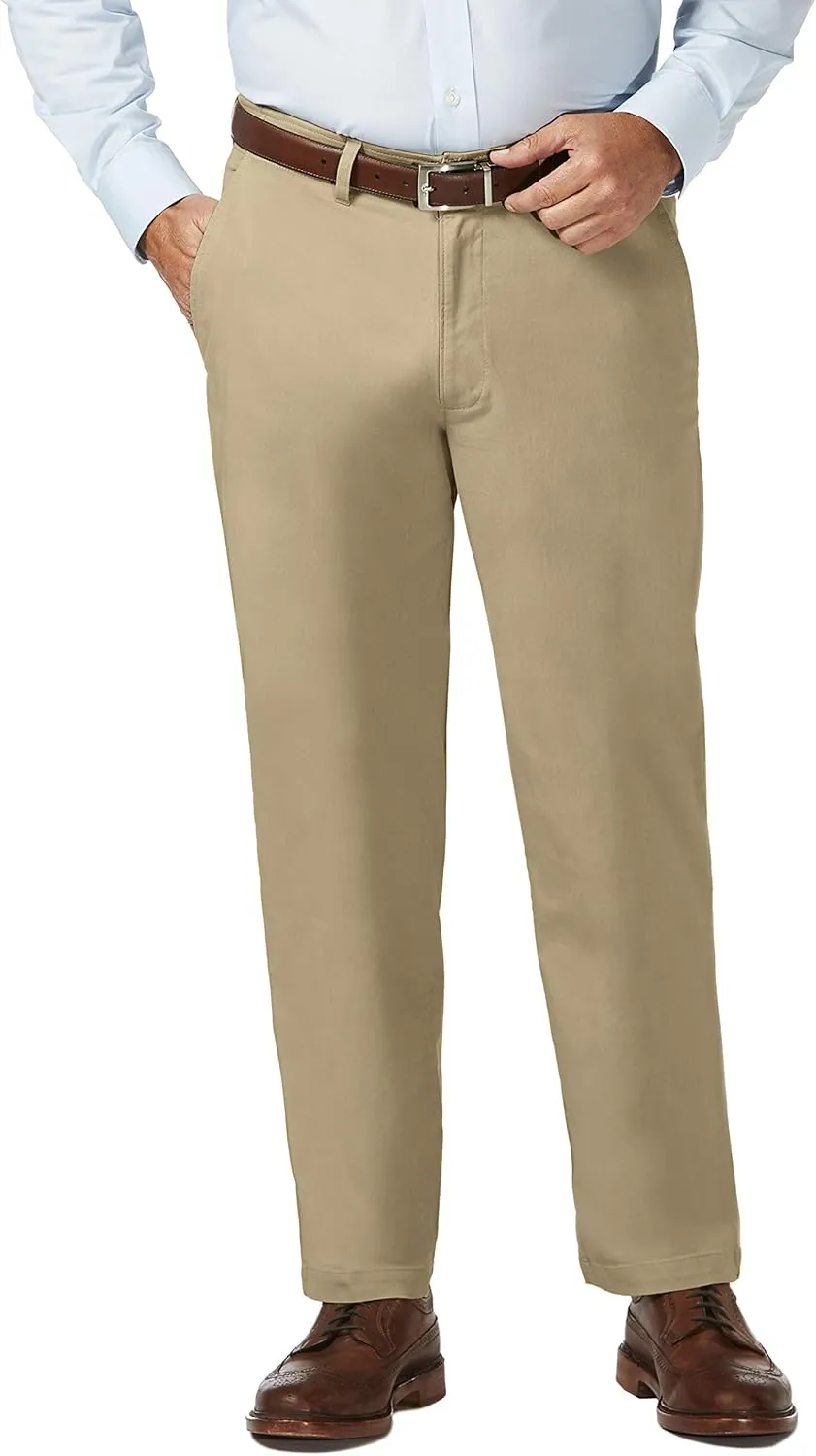 Haggar Men's Comfort Classic Fit Flat Front Flex Waistband Khaki Pant Reg. and Big & Tall Sizes