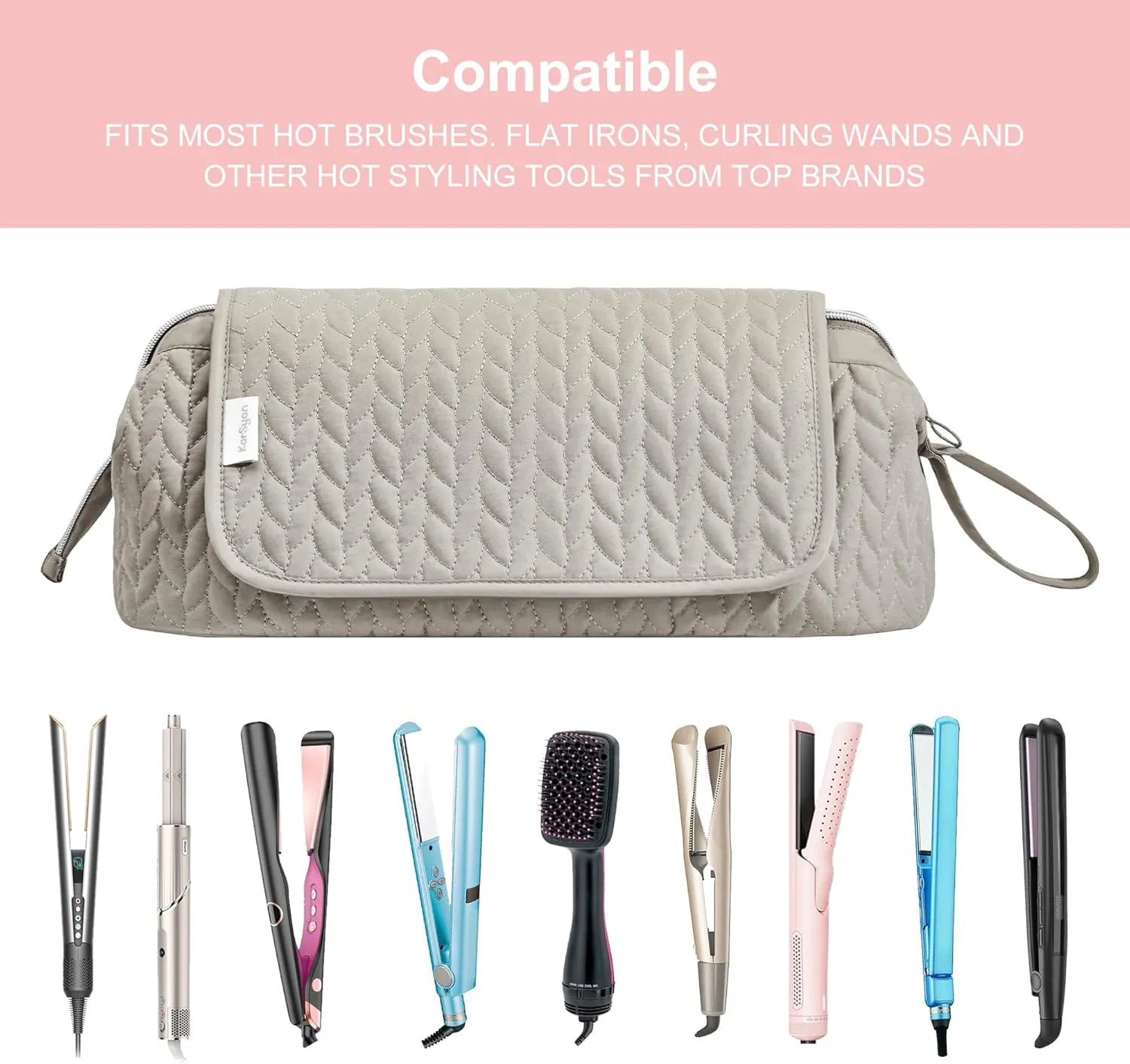 Hair Tools Travel Bag Karsyon Heat Resistant Mat Case Hot Tools Straightener, Curling Iron,Hair Dryers,Haircare Accessories Travel Essentials for Women 2 in 1 Organizer Bags (Camel)