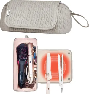 Hair Tools Travel Bag Karsyon Heat Resistant Mat Case Hot Tools Straightener, Curling Iron,Hair Dryers,Haircare Accessories Travel Essentials for Women 2 in 1 Organizer Bags (Camel)