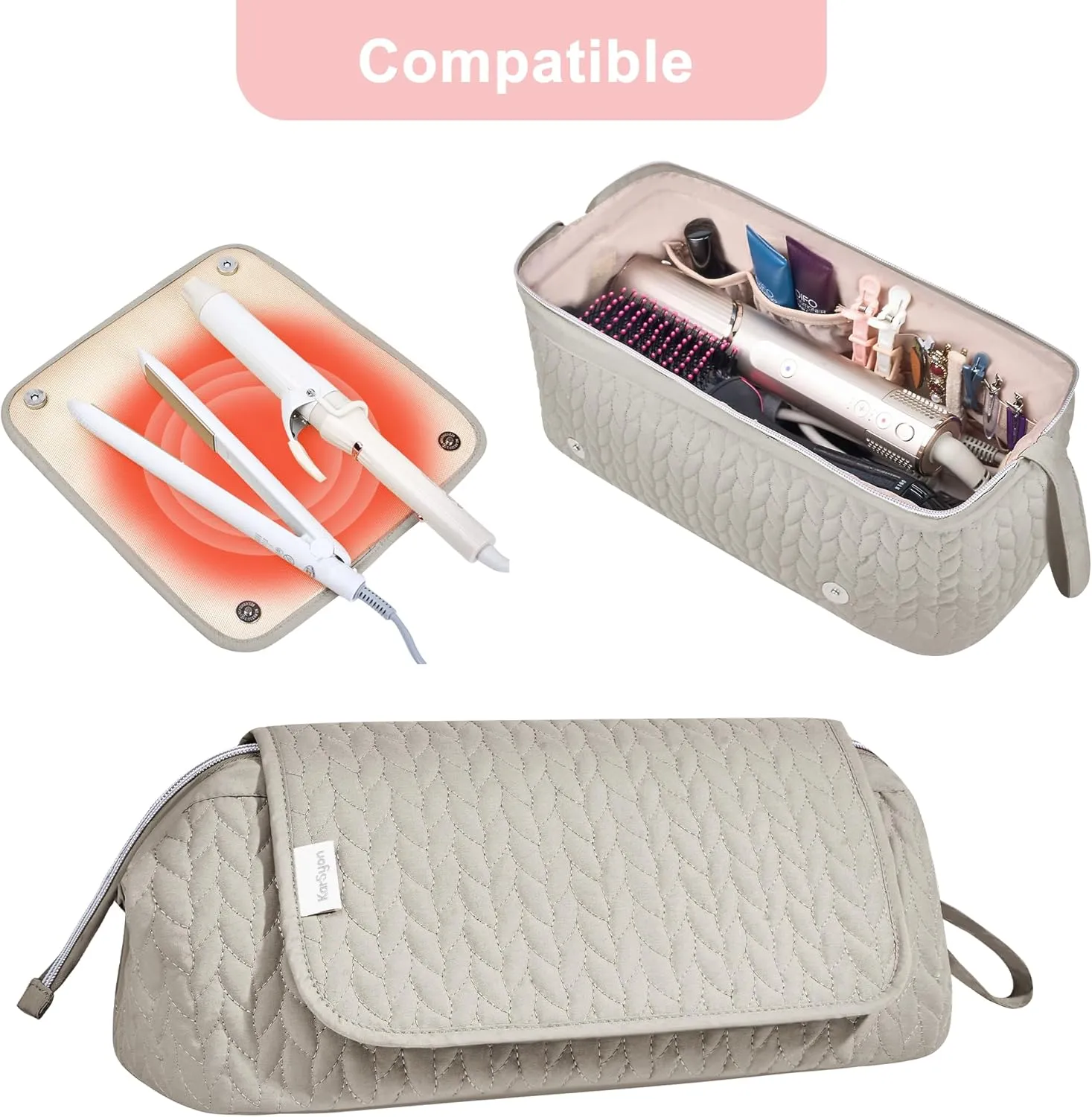 Hair Tools Travel Bag Karsyon Heat Resistant Mat Case Hot Tools Straightener, Curling Iron,Hair Dryers,Haircare Accessories Travel Essentials for Women 2 in 1 Organizer Bags (Camel)