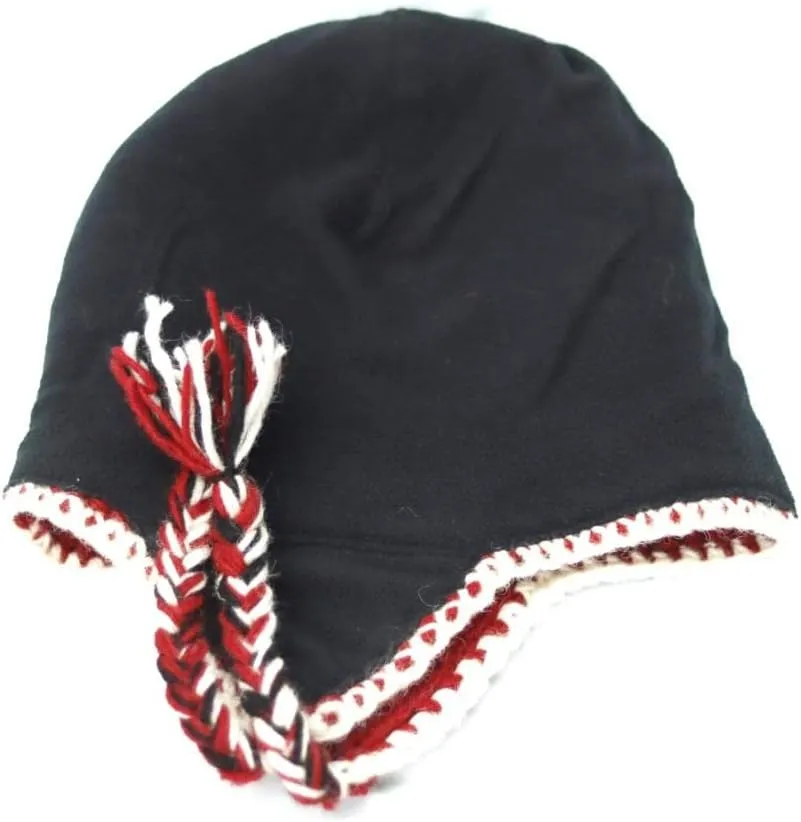Hand Knit Sherpa Wool Unisex Hat with Micro Fleece Lining with Snowflake Pattern - Ear Flaps - Toque - Beanie