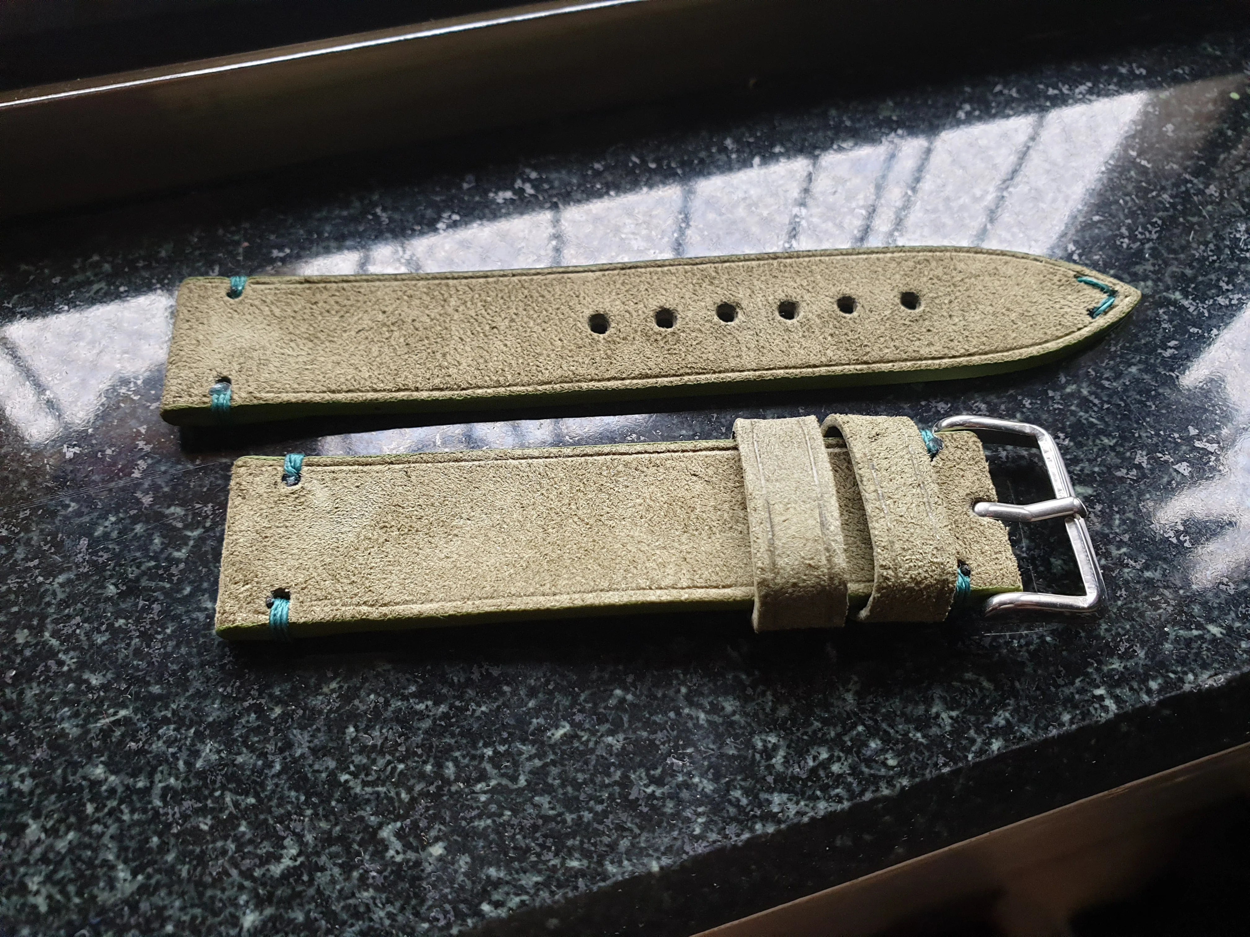 Handmade Green seued leather strap